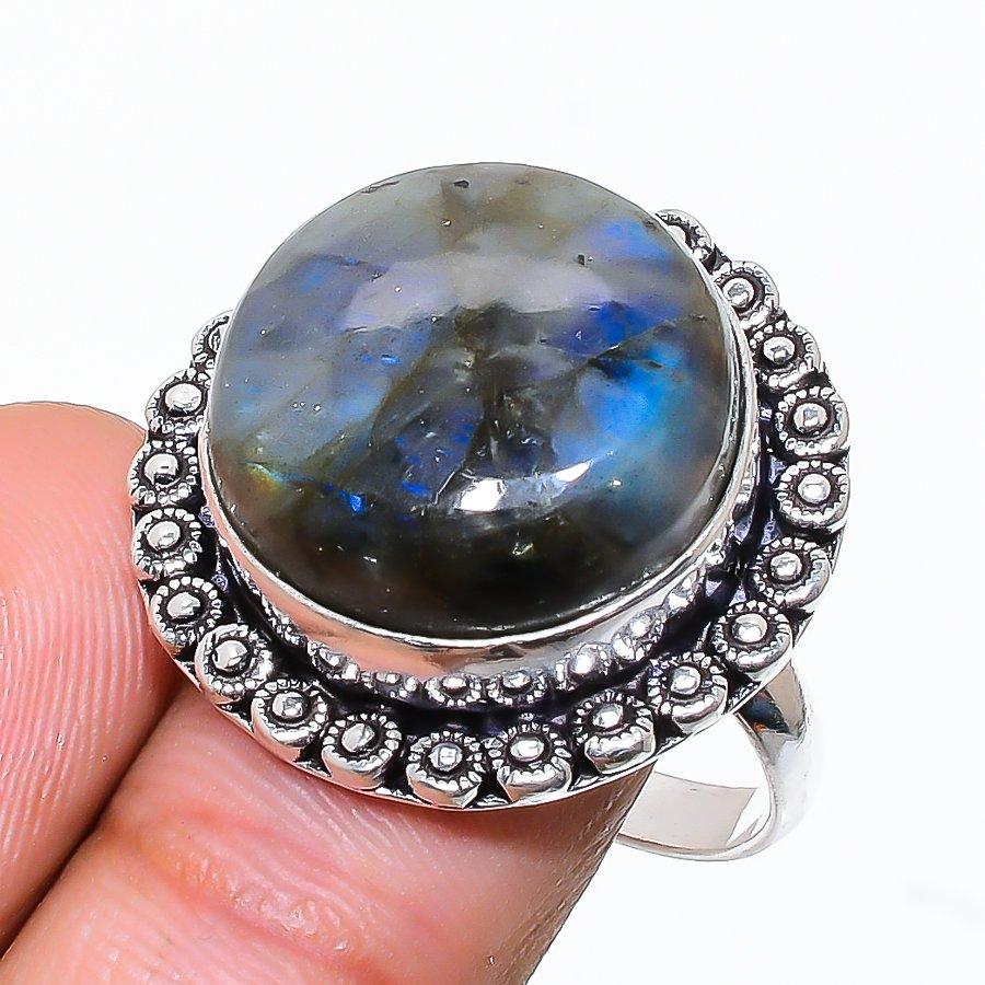 Labradorite Gemstone Handmade 925 Sterling Silver Jewelry Ring Size 10 SU-8997