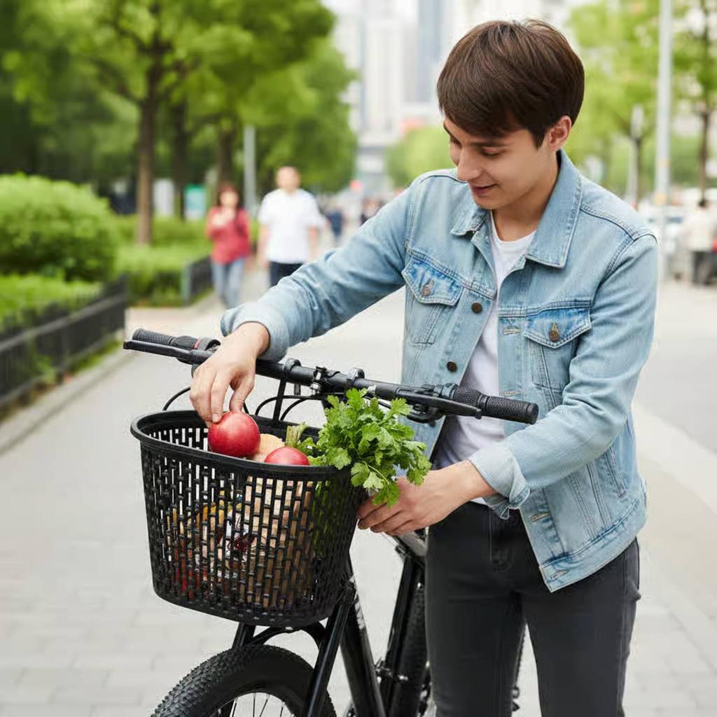 Plastic Cycle Basket Foldable Handlebar Basket Large Capacity Sturdy For Commuting