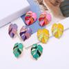 Vintage Female Alloy Hollow Out Leaves Earrings Dripping Oil Personalized Personality