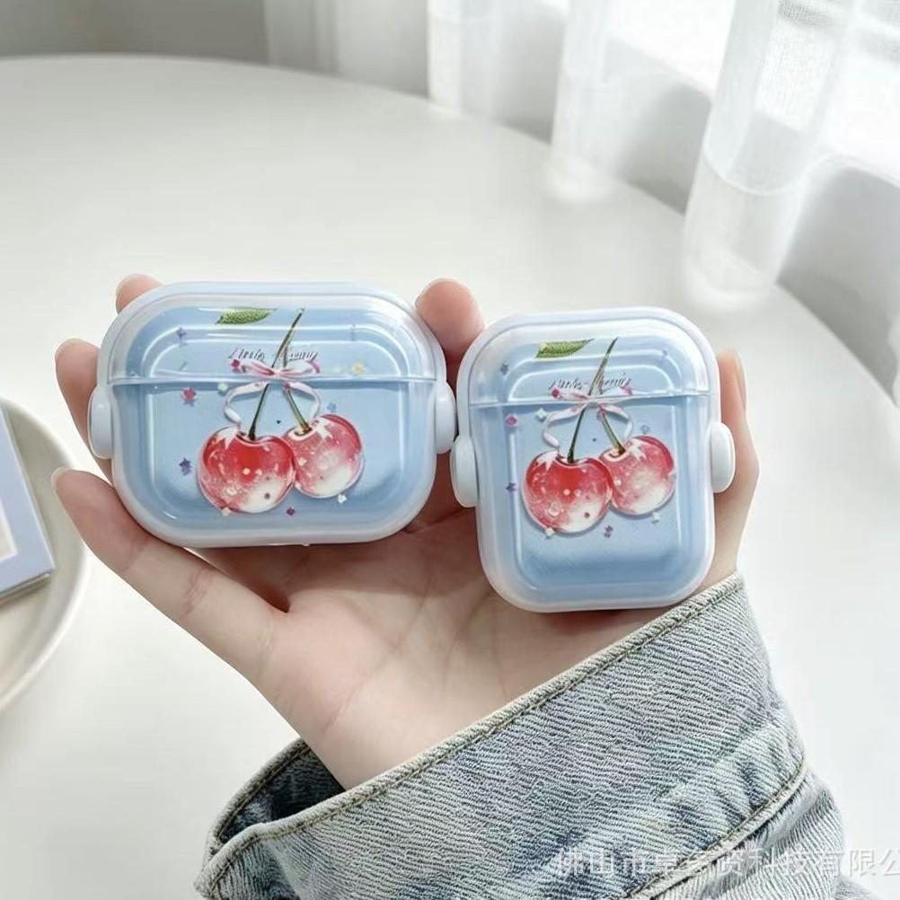 Cap and Ear Stand Style Cherry, Suitable for Apple AirPods 1, Apple Earphone Case, Pro 1 Earphone Cover, 1/1 Generation INS Style