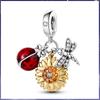 Copper Ladybug Sunflower Dragonfly Pendant Charm Beads Suitable For Women'S Exquisite Bracelet Diy Jewelry Gift