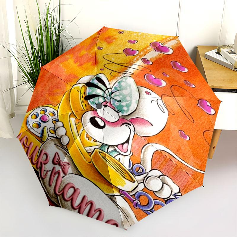 1 PC Automatic Folding Umbrella - Diddl Custom Name Pattern, Portable & Foldable Design with 8 Ribs, Christmas Birthday Gifts
