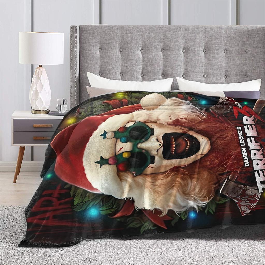Terrifier 3 Christmas Santa Blanket The Clown Plush Vintage Warm Throw Blankets for Coverlet Spring/Autumn
