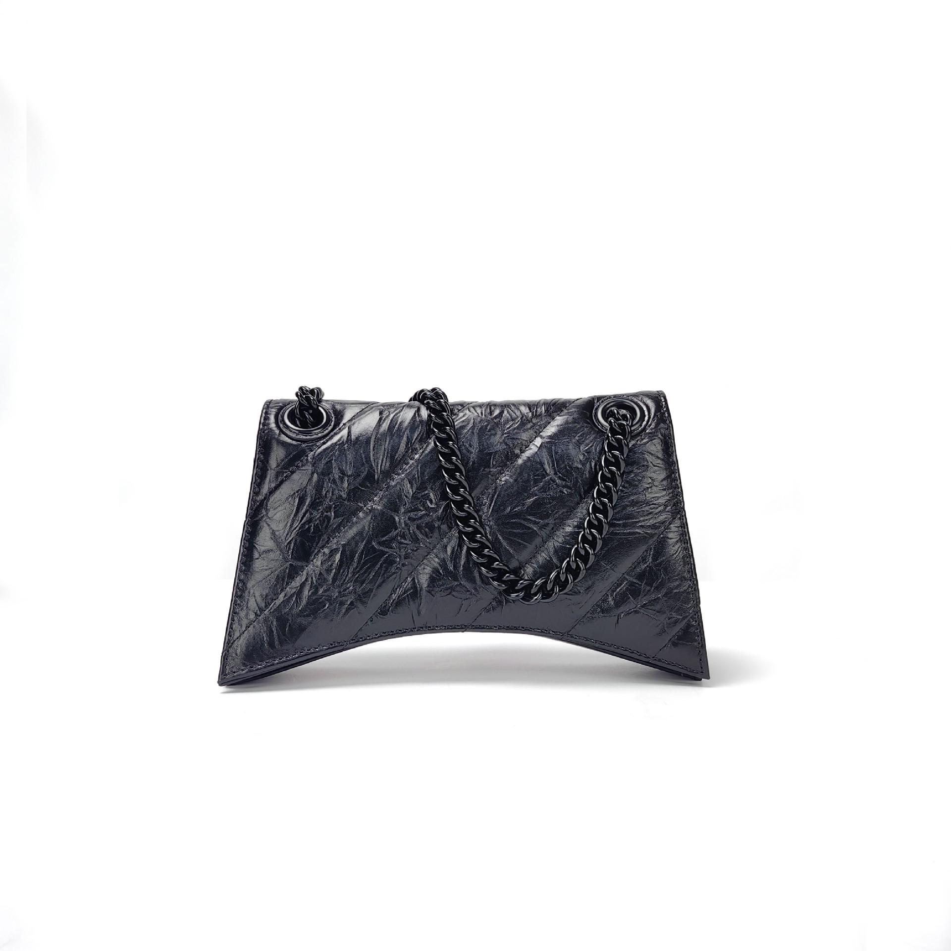 

2024 Женская сумка через плечо из коровьей кожи с бриллиантовой цепочкой в форме песочных часов 25x15x7.5 cm чёрный