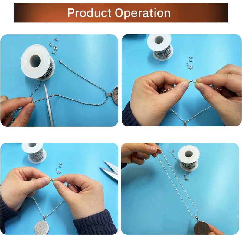 Chaîne à billes rondes de 5 m de large, 1,2 à 4 mm, pour pendentifs ou plaques d'identité, fabrication de bijoux avec connecteurs, vente en gros