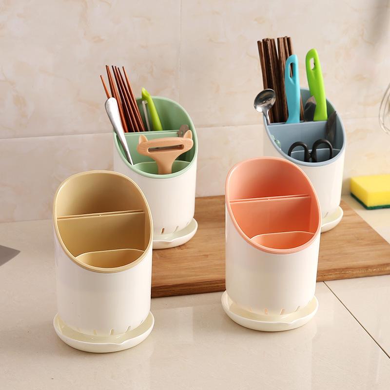 Creative Plastic Kitchen Utensil Holder: Multi-Compartment Chopstick and Spoon Rest with Draining Feature