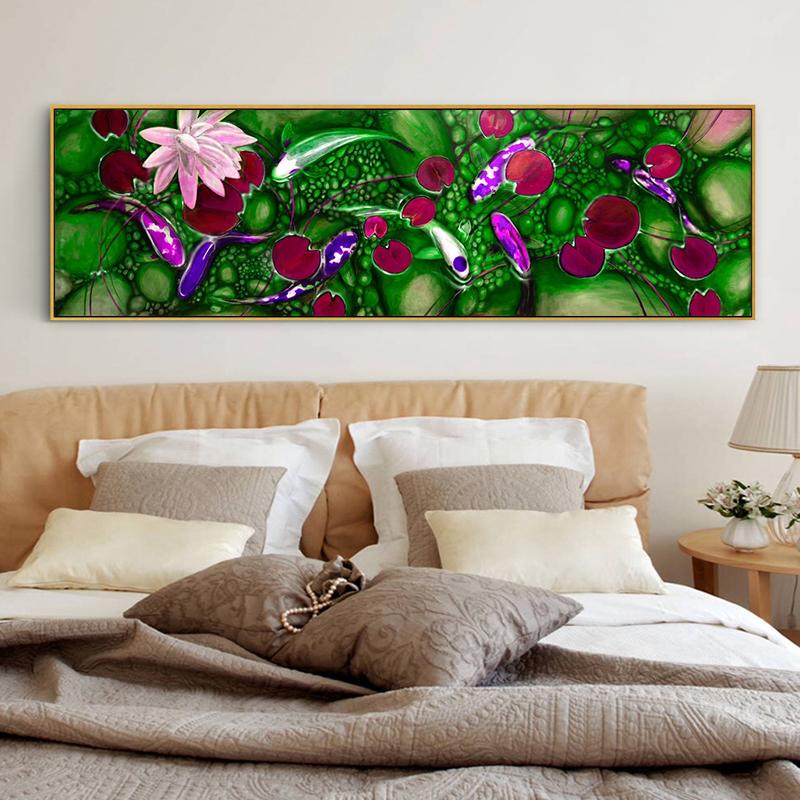 New Chinese Style Goldfish In the Lake Oil Painting Printed On Canvas Feng Shui Koi Lotus Posters for Living Room Decoration