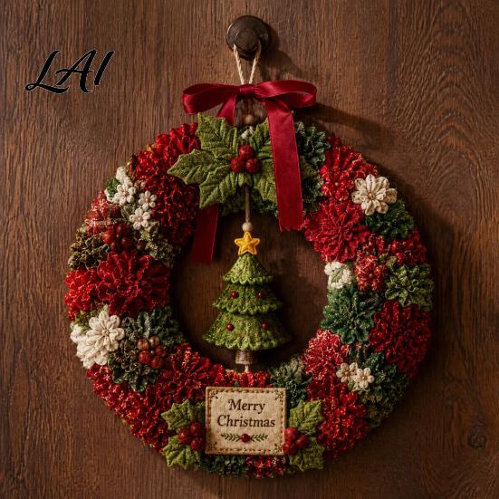 Baumstocher Kunstkranz DIY Weihnachts-Kit 3D Stoff Nikolaus Schneemann Elch Set Feiertags-Haustürdeko Bastelartikel Weihnachten