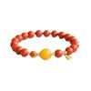Red Agate & Amber Beaded Bracelet with Ruby Four-Leaf Clover for Women
