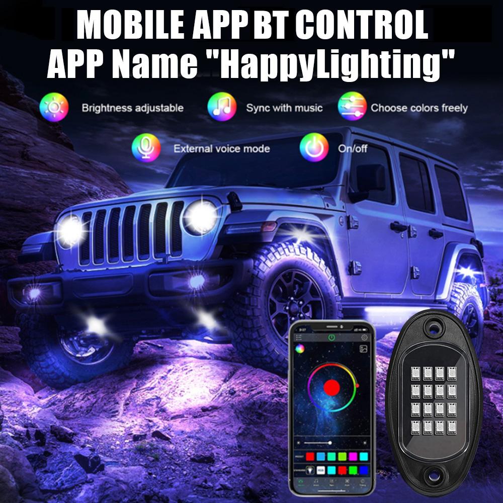 Neon Lamps Music Sync RGB LED Rock Lights Car Chassis Light 4/6/8 In 1 For Jeep Off-Road Truck Boat Decorative Undergolw Bluetooth APP Control