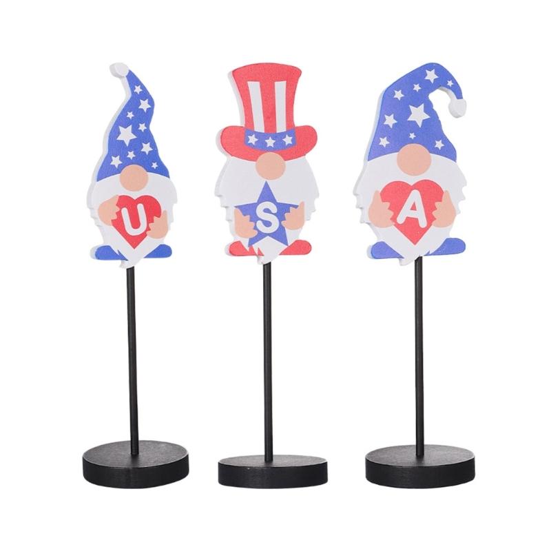 

3pcs Independence Day Gnome Doll Sculpture Stylish Decoration for Celebration Facelesses Doll Statue Wood Party Ornament 1