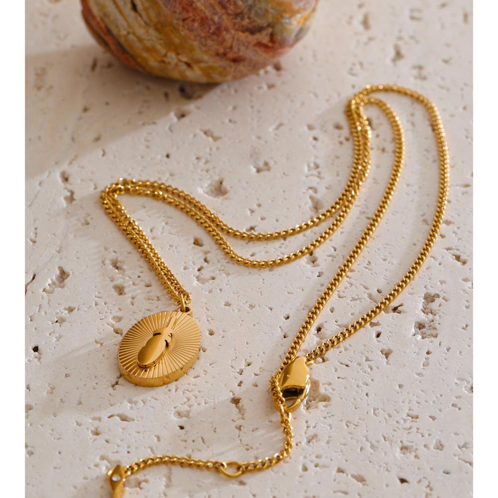 Yhpup Stainless Steel Oval Drop Necklace Stain Less Metal 18K Gold Color PVD Plated Distinctive Jewelry Wholesale