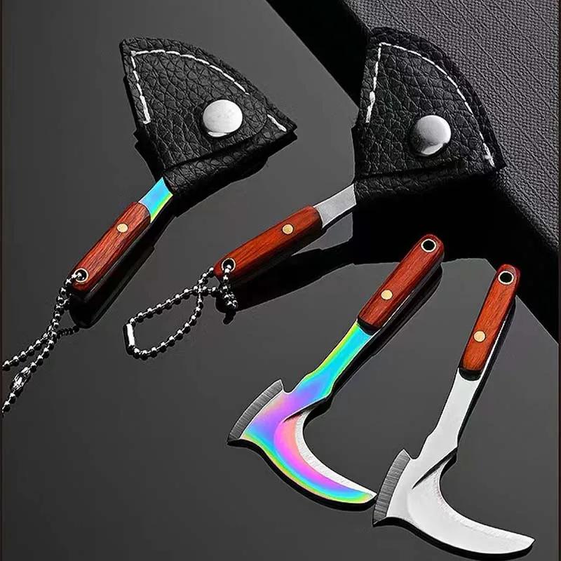 Portable Mini Sickle Pocket Knife Stainless Steel Camping EDC Knife Peeling Machine Fixed Blade Wooden Handle Kitchen