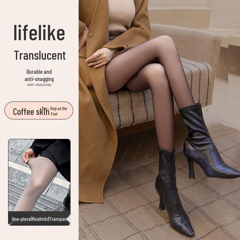 Grey-Black See-Through Base Layer Leggings with Fleece - Women’s Spring/Autumn/Winter Style for Bare Legs Look
