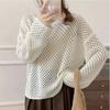 Long-sleeved Hollow Knitted Sweater Women's Summer Design Sense Outer Wear Thin See-through Top Loose Lazy Wind Sunscreen Blouse