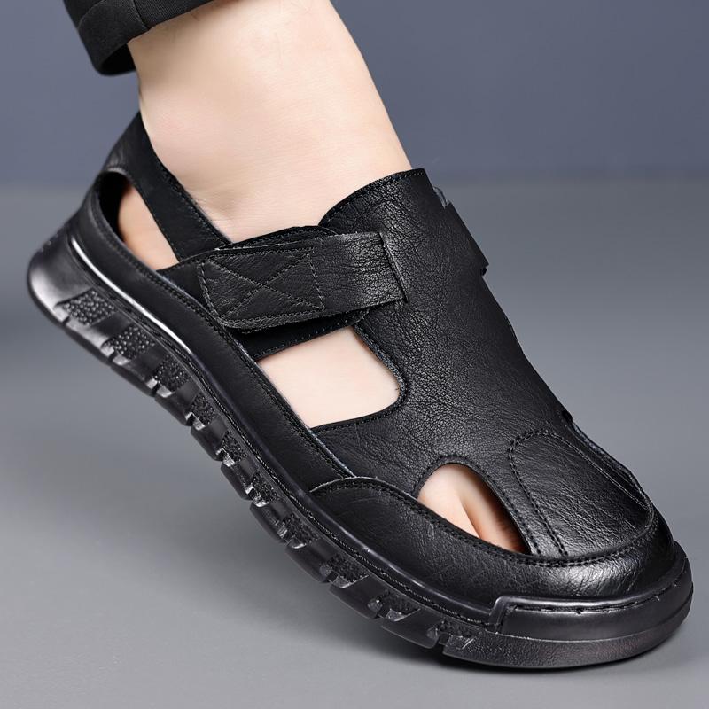 Fashion High Quality Summer Breathable Mens Sandals Fashion Handmade Split Cow Leather Casual Hollow Out Shoes Outdoor Men Beach Sandals