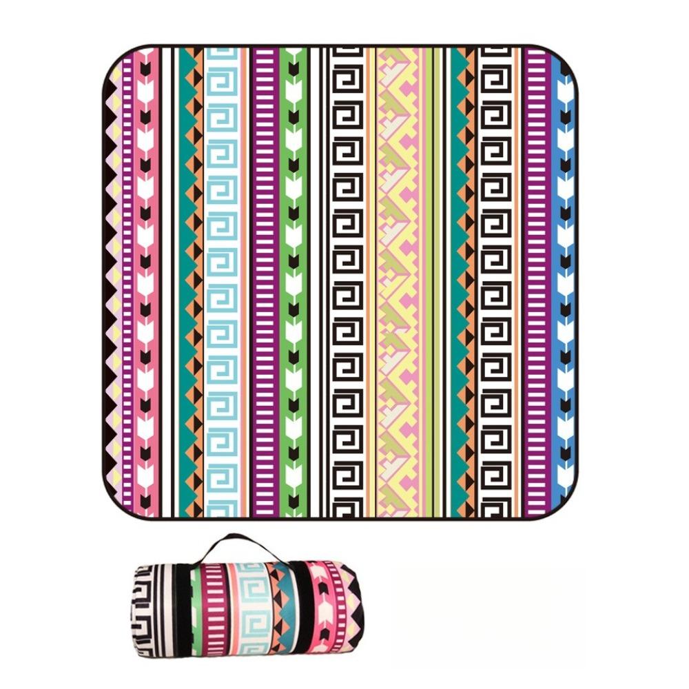 Vintage Print Picnic Blanket Waterproof Outdoor Camping Mat Carry Strap Foldable Travel Rug for Beach Park