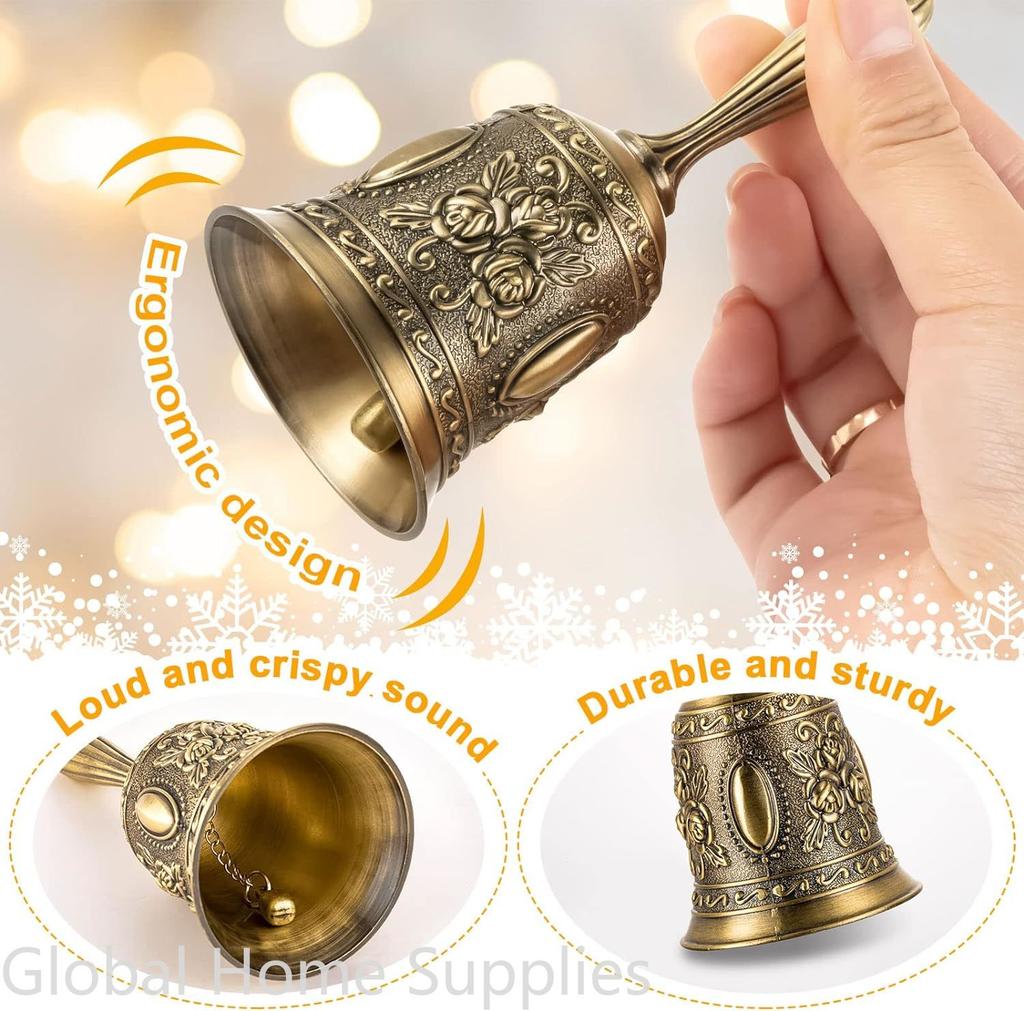 Retro Metalen Tone Hand Bel Metalen School Diner Shoptea Bell Hand Held Craft Bruiloft Decoratie Alarm School Kerk Klaslokaal