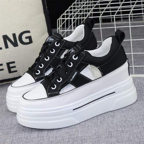 Модные сандалии на толстой подошве, увеличивающие высоту 8 см, женские летние новые полые дышащие кроссовки, повседневная спортивная обувь на платформе, сандалии 34 чёрный