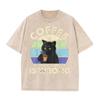 2026 Vintage Retro Sunset Black Cat Coffee Cup Graphic Black Acid Washed T Shirt Coffee Because Murder Is Wrong Funny Casual Ove