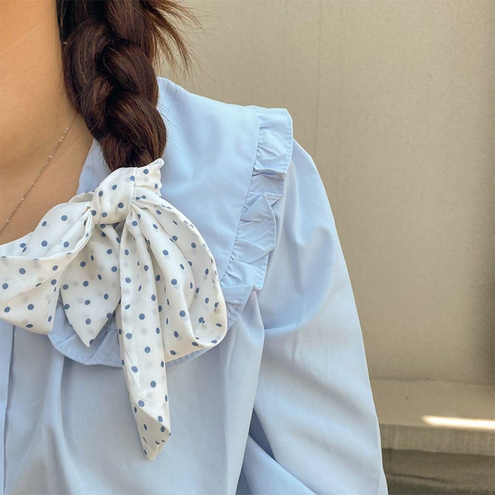 Polka Dot Ribbon Braids Headband Plaid Long Neck Scarves Light Blue Series Hair Band  Wedding