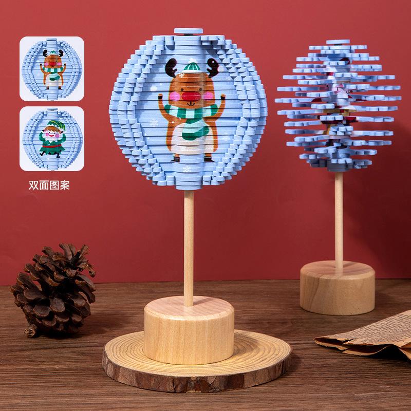 Wooden Spinning Lollipop Fisher Series Creative Ornament Children'S Creative Toys Christmas Spinning Spiral Tree Toy