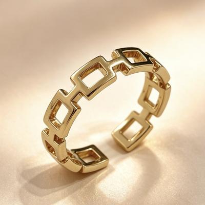 Eco-friendly Brass Gold Open Ring, Japanese and Korean Creative Square Women's Adjustable Size Jewelry