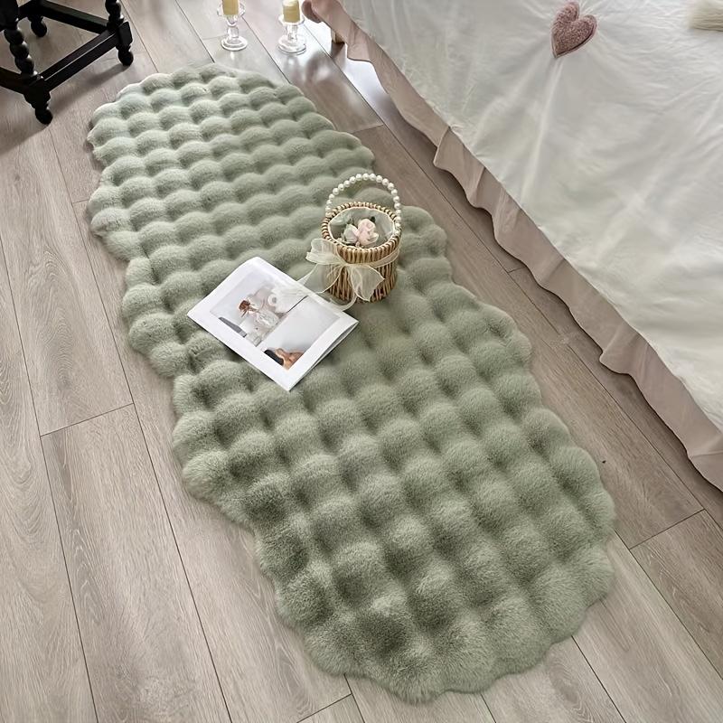 Wave Pattern Soft Faux Rabbit Fur Area Rug Non-Slip Carpet for Living Room, Bedroom, Office, and Porch Decor - Moisture Barrier Lightweight Irregular