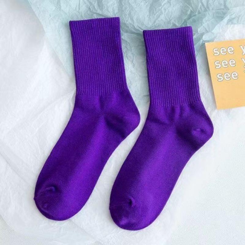 Lady Spring Solid Color Candy Color High Rubber Band Medium Tube Pile Socks