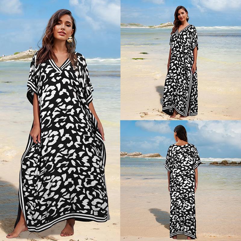 

2024 Женский Хлопковый Пляжный Халат Большого Размера Свободного Кроя: Солнцезащитная накидка и курортное платье One Size