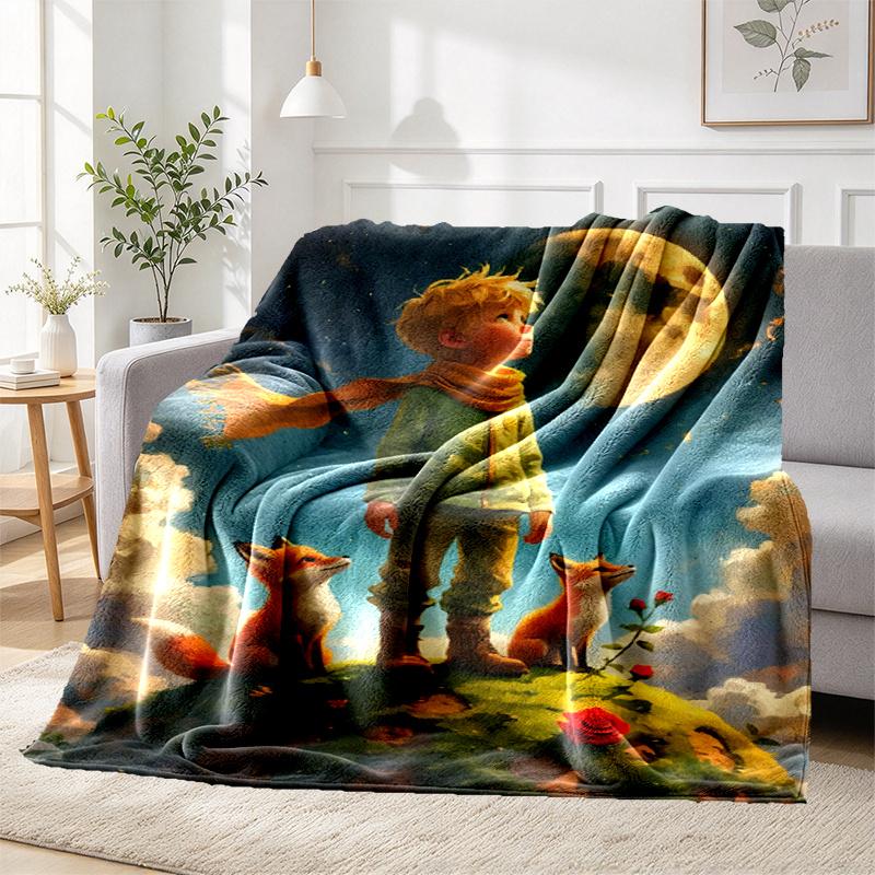 The Little Prince Pattern Blanket for Home Decoration, Bed, Sofa, Car Travel, Camping, Suitable for All Seasons, Birthday Christmas Gift