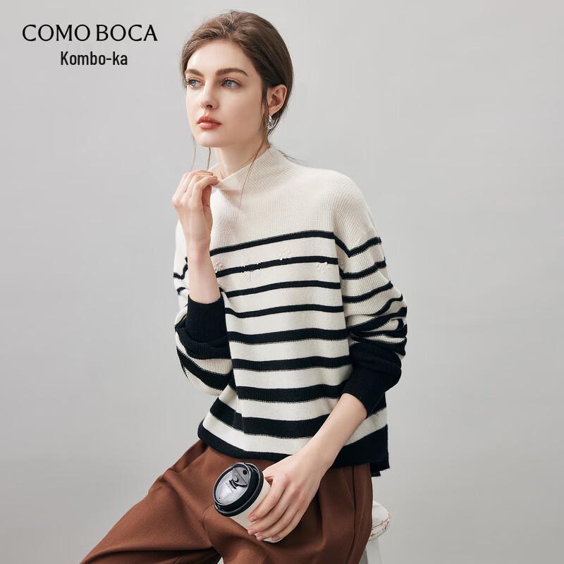 Kemeng Boka Women's 2025 Autumn/Winter Loose Fit Black and White Striped Cashmere Sweater