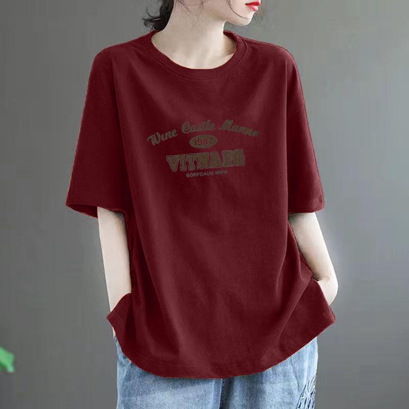 

Жіноча футболка з коротким рукавом великого розміру зі 100% чистої бавовни - Літній вільний крій, Стрункий силует, Стиль високого класу L (120-135 jin)