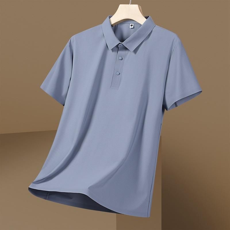 Seamless Ice Silk Polo Shirt T-shirt Summer Lapel Solid Color Short-sleeved T-shirt Business