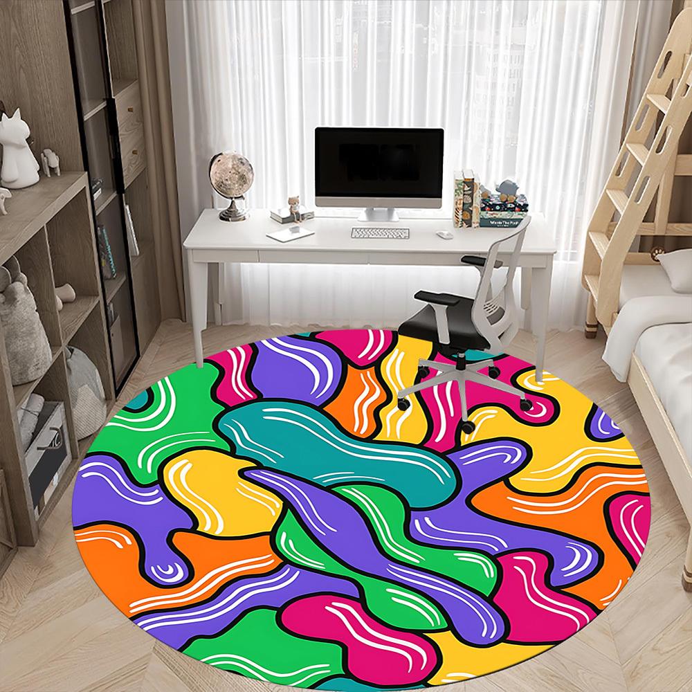 1pc Abstract Colors Office Round Area Rug,  Mat Suitable ForOffice, Under Office Chairs Bedroom Living Room Home Decor, Room Deco