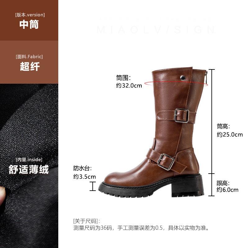 

Spring and Autumn New Thick Heel Thick Bottom Medium Tube Skinny Boots Women s White Martin Boots Belt Buckle Knight Boots 35 коричневый