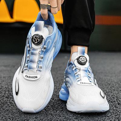Zapatos para hombre versátiles, transpirables, con botones giratorios, de malla, informales, para jóvenes, con colchón de aire, para correr, blancos, para papá, zapatos de moda