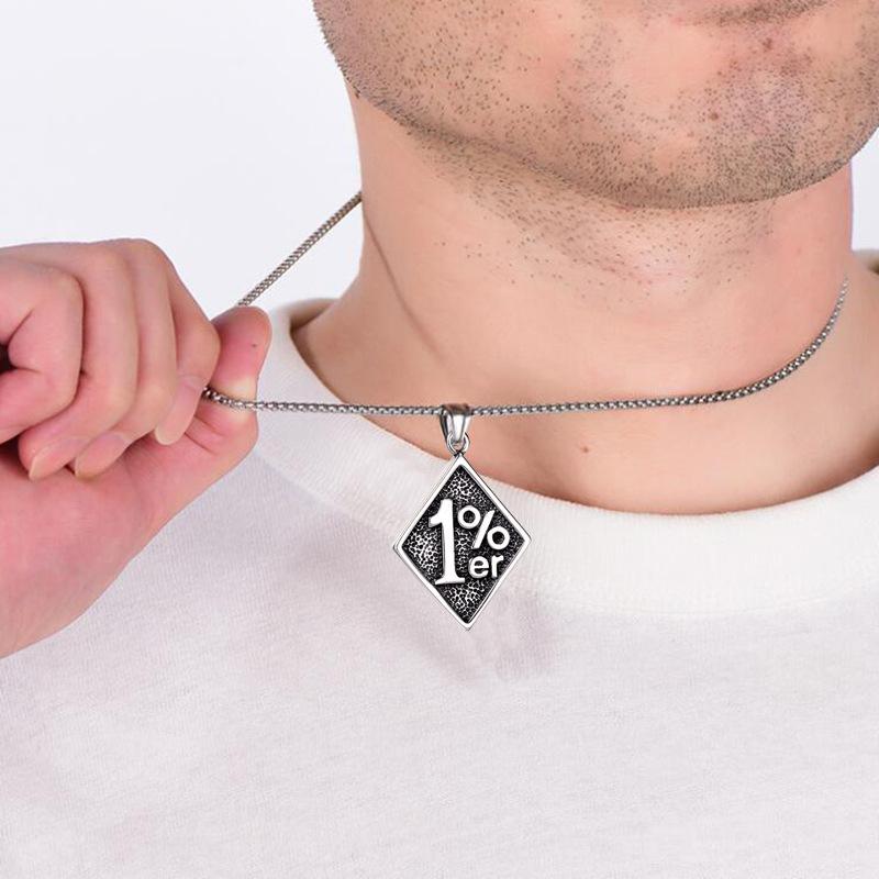 European and American Necklace Letter 1% 100% Pick One Men's Retro Titanium Steel Diamond Pendant Necklace