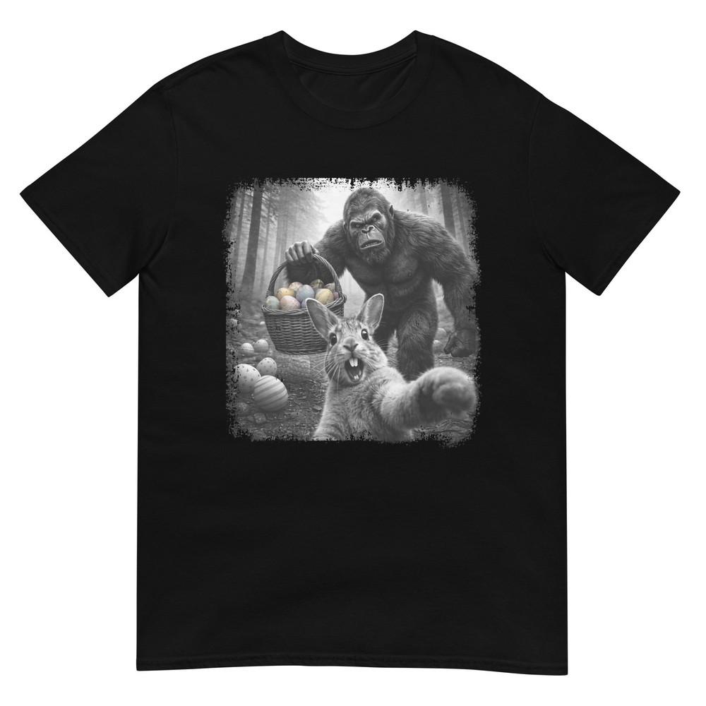 Funny Easter Day Bunny Selfie With Bigfoot Easter Eggs Unisex TShirt
