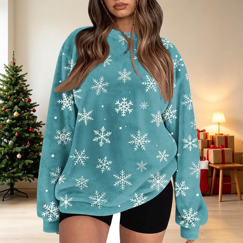 Women's Fashion Flannel Round Neck Printed Long Sleeve Top