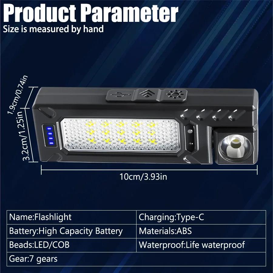 Tactical Flashlight Rechargeable,High Lumen LED & COB Dual Light,Compact Portable,Type-C Fast Charge,Camping Hiking Emergency