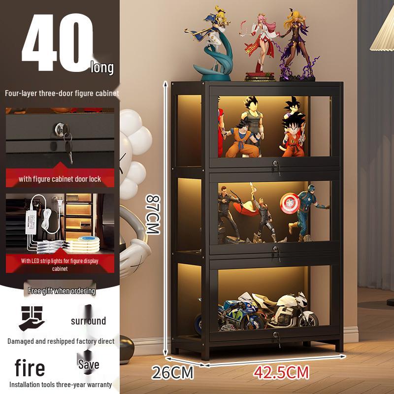 Acrylic Lockable Display Case with LED Lights for Figurines and Models, Dustproof Transparent Stand