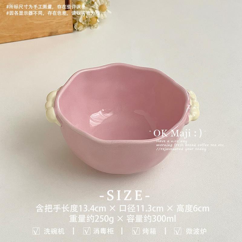 Ins Color Matching Advanced Sense Ceramic Handle Bowl Baking Bowl Atmosphere High Value Instant Noodle Bowl Salad Fruit Yogurt Bowl