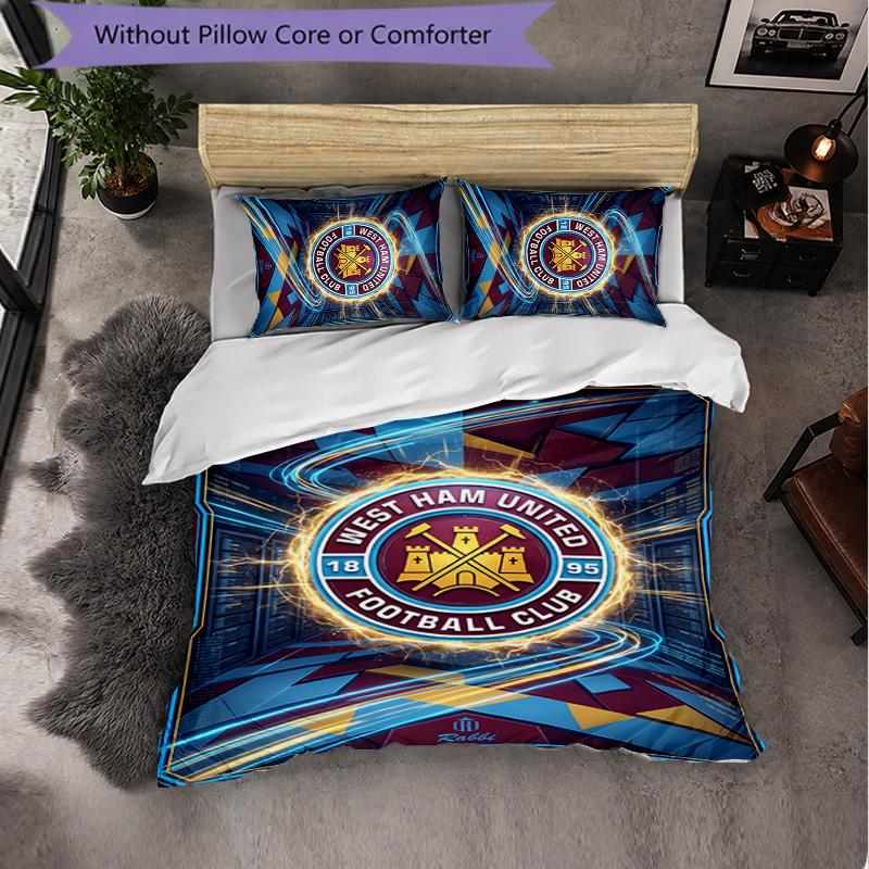 West Ham United Calcio Set Biancheria da Letto 3 Pezzi Morbido Set Copripiumino con Federe Set Decorazione Camera da Letto per la Casa