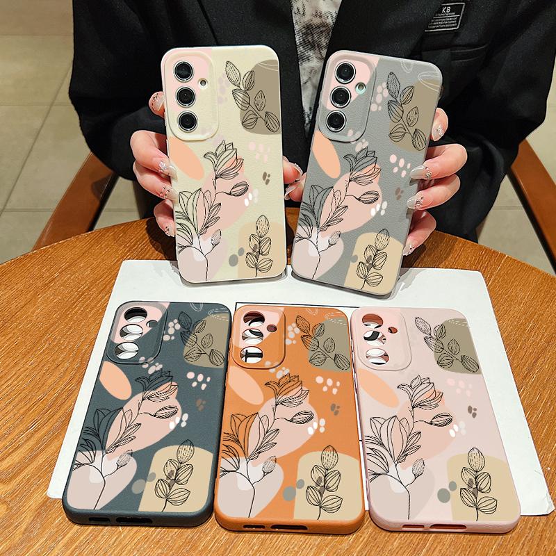 Line Flower Case For Samsung Galaxy A55 A54 A35 A25 A15 5G A16 A53 A52 A34 A14 S20 S21 FE S22 S23 S24 Ultra Capa A56 A26 A36 S25