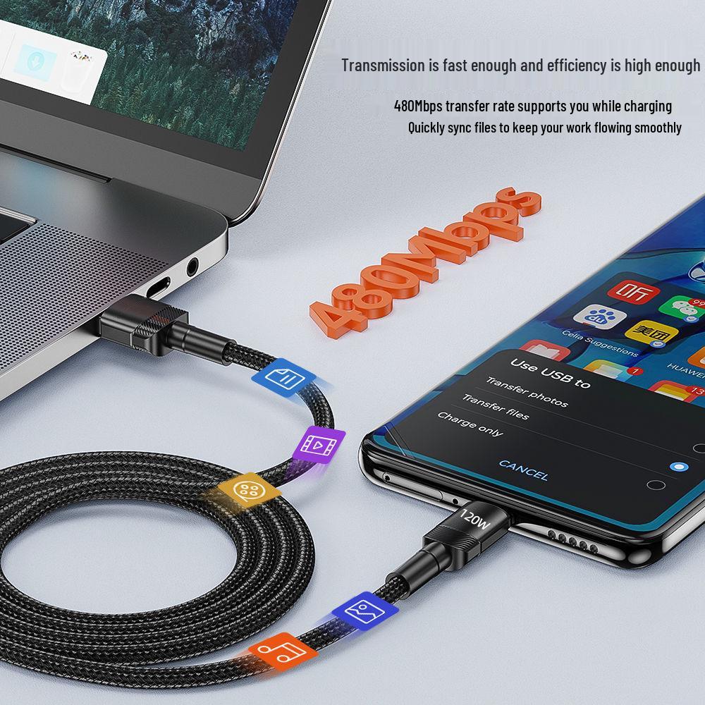 120W Type-C Super Fast Charging Cable for Apple, Huawei, Vivo, OPPO, and Honor Devices