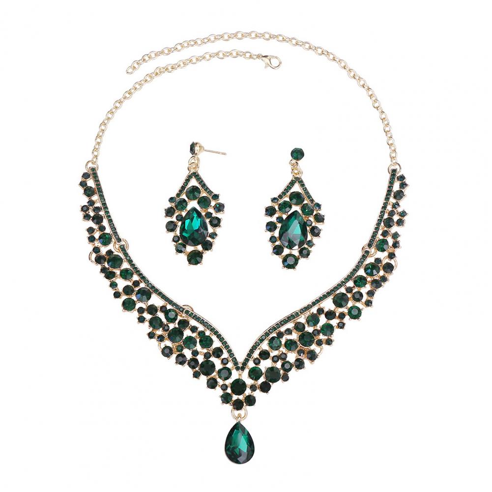 

1 комплект ожерелье серьги комплект ожерелье со стразами серьги выпускной свадьба вечеринка невеста симметричные висячие серьги формальные случаи нек зелёный