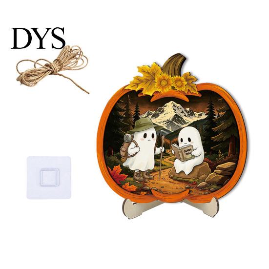 Durable Halloween Decorations Door Sign, Glowing Ghost Hanging Decor, Wooden LED Window Cool Patterned Ornaments Ornament for Party, Spooky