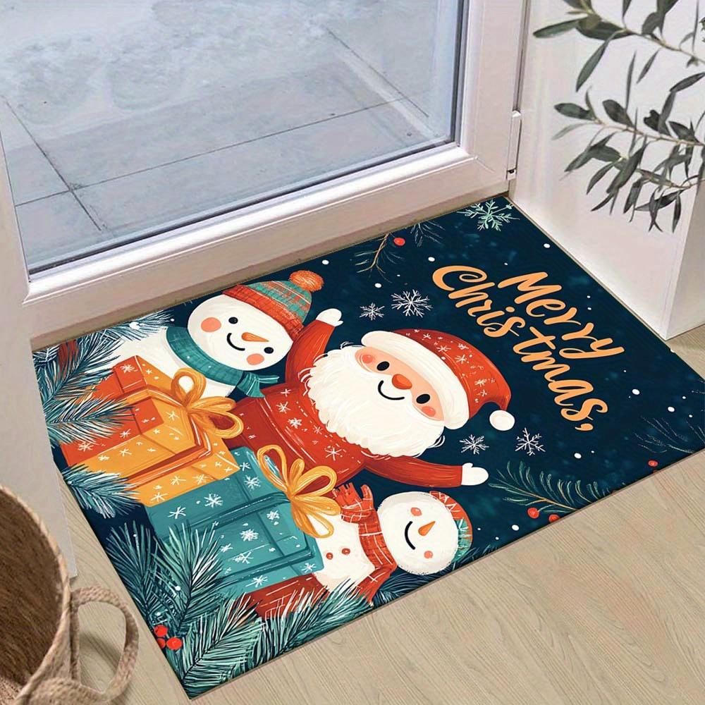 

1pc Christmas Themed Rug, Santa Claus and Snowman Print, Bedside Carpet, Non slip Laundry Room Mat, Machine Washable Water Absorbing Entranc 60cm by 90cm
