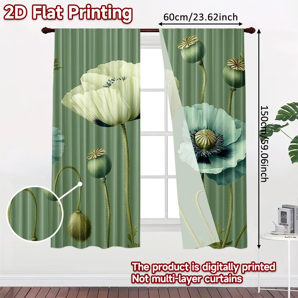 Set Of 2 Flat Printing Curtains Without Rod Floral Spring Design New Year Holiday Digital Versatile Curtain Polyester